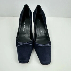 Vintage  1990s Martinez Valero Womens Square Toe Heel Shoe Navy Blue - Size 9